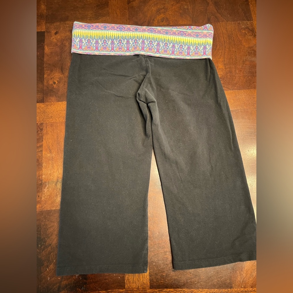 Y2K Victorias Secret Yoga Pants Capri Women Large Fold Over Waist Logo Pattern